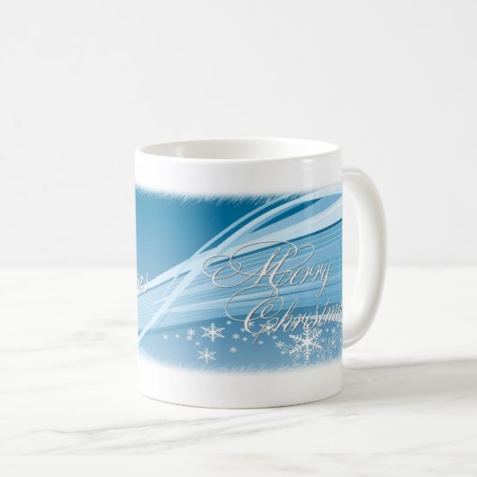 Blue Vector Snowflake Weihnachts-Tasse Kaffeetasse (VorderseiteRechts)