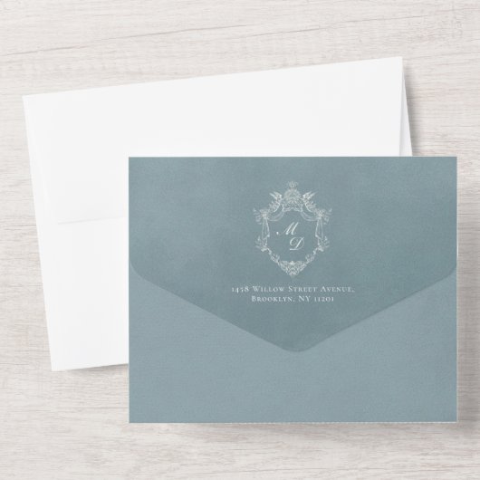 Blue Velvet Elegant Baroque Ornament Wedding All In One Einladung (Rückseite)