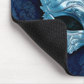Blue Venetian Mask on Blue Damask Background Mousepad (Ecke)