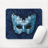 Blue Venetian Mask on Blue Damask Background Mousepad (Mit Mouse)