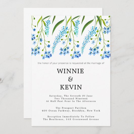 Blue vergiss-me-nots Hochzeit Einladung (Vorne/Hinten)