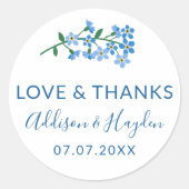 Blue Vergiss mich nicht Hochzeit Liebe & Danke Runder Aufkleber (Vorderseite)