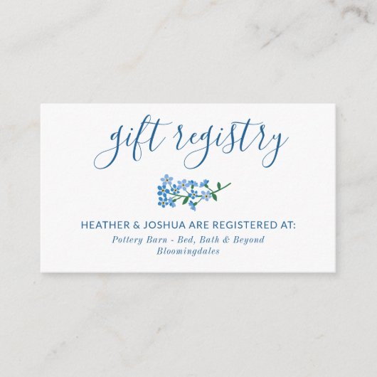 Blue Vergiss mich nicht Kalligrafie Geschenkregist Begleitkarte (Vorderseite)