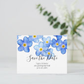 Blue Vergiss mir Noten Save the Date Postkarte (Stehend Vorderseite)