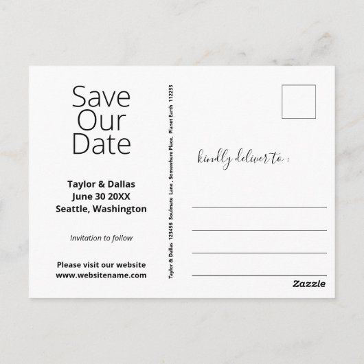 Blue Vergiss mir Noten Save the Date Postkarte (Rückseite)