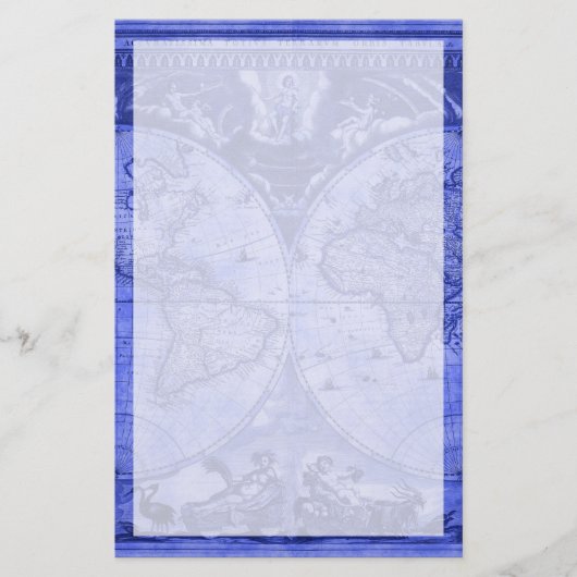 Blue Version Antique World Map J Blaeu 1664 Briefpapier (Vorderseite)