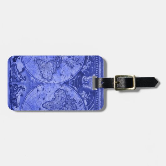 Blue Version Antique World Map J Blaeu 1664 Gepäckanhänger (Vorderseite horizontal)