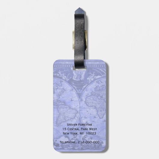 Blue Version Antique World Map J Blaeu 1664 Gepäckanhänger (Rückseite vertikal)