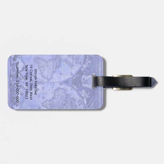 Blue Version Antique World Map J Blaeu 1664 Gepäckanhänger (Rückseite horizontal)