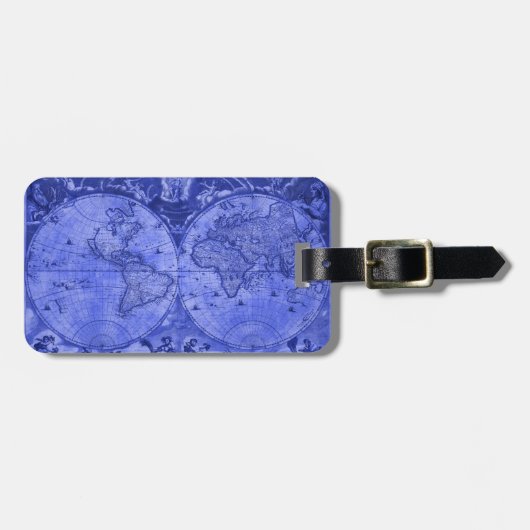 Blue Version Antique World Map J Blaeu 1664 Gepäckanhänger (Vorderseite horizontal)