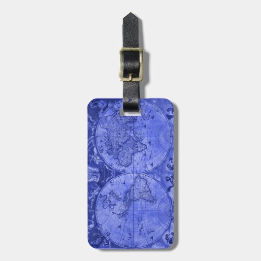 Blue Version Antique World Map J Blaeu 1664 Gepäckanhänger (Vorderseite vertikal)