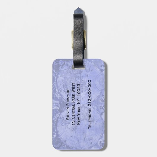 Blue Version Antique World Map J Blaeu 1664 Gepäckanhänger (Rückseite vertikal)