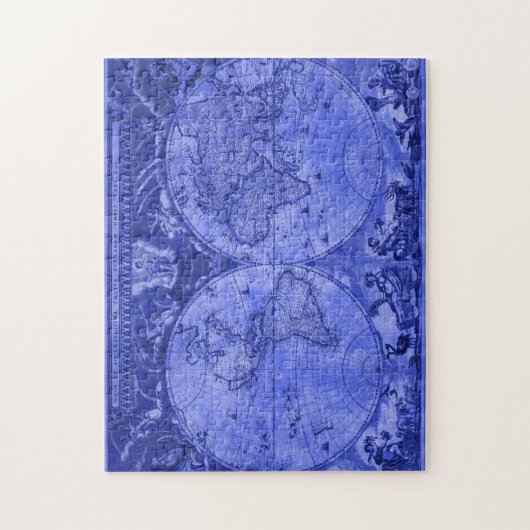 Blue Version Antique World Map J Blaeu 1664 Puzzle (Vertikal)