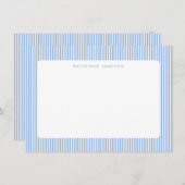 Blue Vertical Stripes Coastal Monogram Mitteilungskarte (Vorne/Hinten)