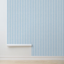Blue Vertical Stripes Linen Look Coastal Tapete