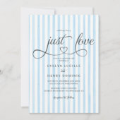 Blue vertical stripes Modern Script Heart Wedding Einladung (Vorderseite)