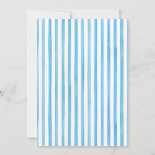 Blue vertical stripes Modern Script Heart Wedding Einladung (Rückseite)