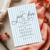 Blue vertical stripes Modern Script Heart Wedding Einladung