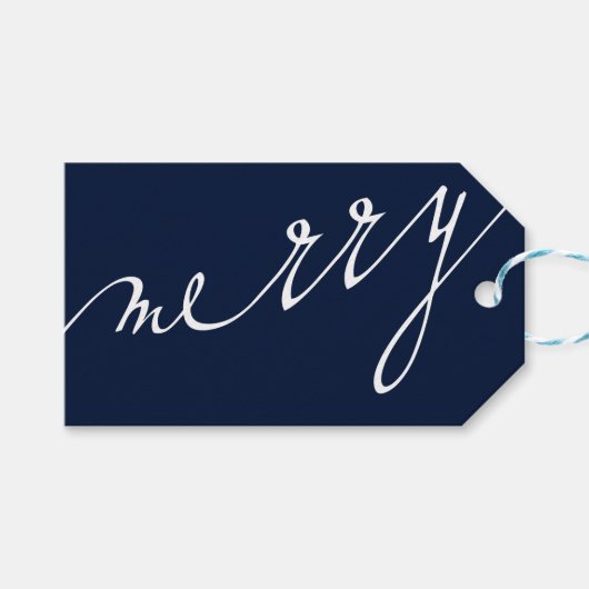 Blue Very Merry Custom Foto Weihnachten Geschenkanhänger (Vorderseite (Horizontal))