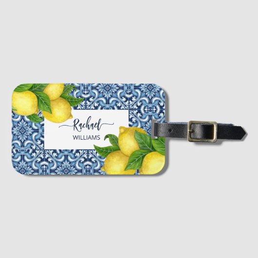 Blue verziert Amalfi Italienische Fliesen und Zitr Gepäckanhänger (Vorderseite (Horizontal))