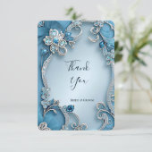 Blue Verziert Floral Dankeschön Card Dankeskarte (Stehend Vorderseite)