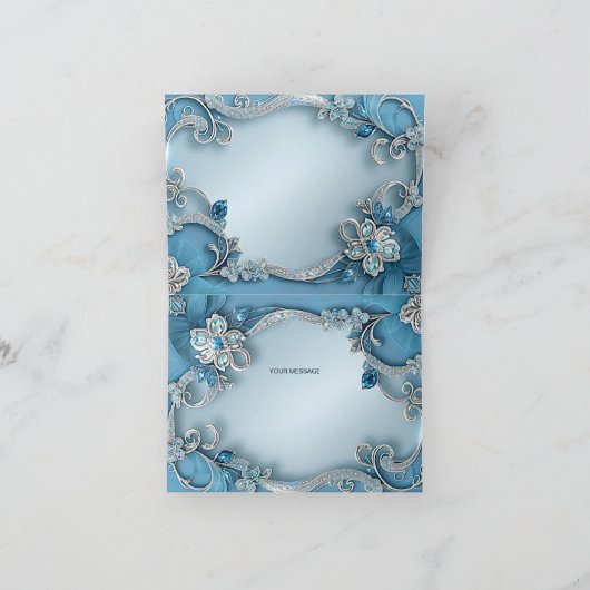 Blue Verziert Floral Dankeschön Card Dankeskarte (Innenseite)