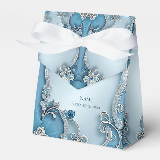 Blue Verziert Floral Favor Box Geschenkschachtel (Vorderseite)