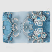 Blue Verziert Floral Golf Handtuch (Horizontal)