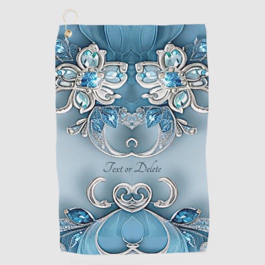 Blue Verziert Floral Golf Handtuch (Vorderseite)