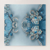 Blue Verziert Floral Jigsaw Puzzle (Horizontal)
