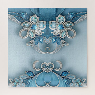 Blue Verziert Floral Jigsaw Puzzle