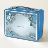 Blue Verziert Floral Lunchbox (Rückseite)