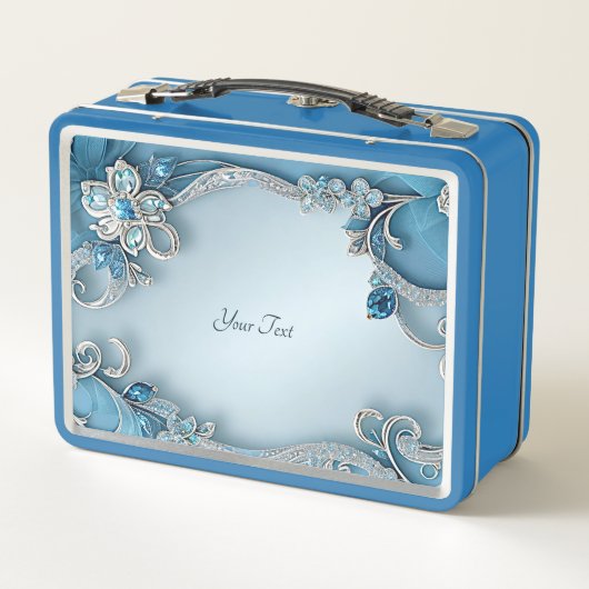Blue Verziert Floral Lunchbox (Rückseite)