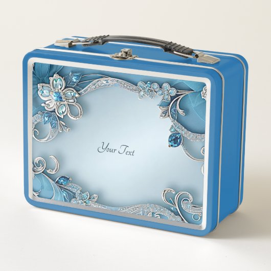 Blue Verziert Floral Lunchbox (Vorderseite)