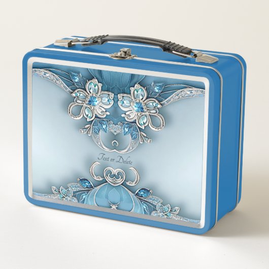 Blue Verziert Floral Lunchbox (Vorderseite)