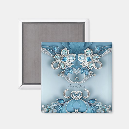 Blue Verziert Floral Magnet (Vorderseite/Rückseite)