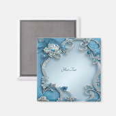Blue Verziert Floral Magnet (Vorderseite/Rückseite)