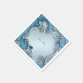 Blue Verziert Floral Napkins Serviette (Ecke)