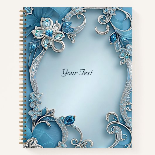 Blue Verziert Floral Notebook Notizblock (Vorderseite)