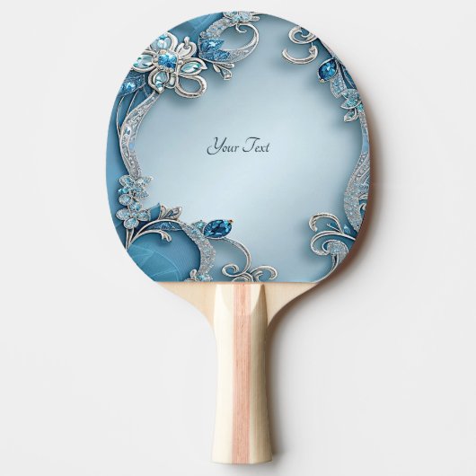 Blue Verziert Floral Ping Pong Paddle Tischtennis Schläger (Vorderseite)
