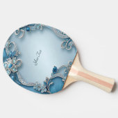 Blue Verziert Floral Ping Pong Paddle Tischtennis Schläger (Seitenansicht)
