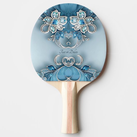 Blue Verziert Floral Ping Pong Paddle Tischtennis Schläger (Vorderseite)