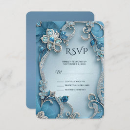 Blue Verziert Floral RSVP Card