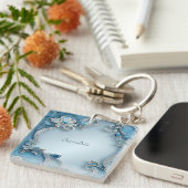 Blue Verziert Floral Schlüsselanhänger (Vorderseite rechts)