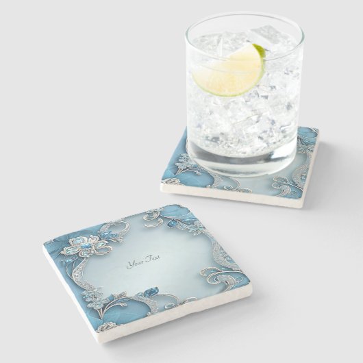 Blue Verziert Floral Stone Untersetzer (Seitenansicht)