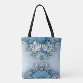 Blue Verziert Floral Totbeutel Tasche (Rückseite)