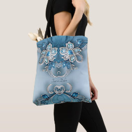 Blue Verziert Floral Totbeutel Tasche