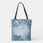 Blue Verziert Floral Totbeutel Tasche (Rückseite)