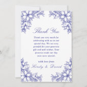 Blue Verziert Floral Wedding Dankeskarte (Vorderseite)