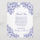 Blue Verziert Floral Wedding Dankeskarte (Vorne/Hinten)